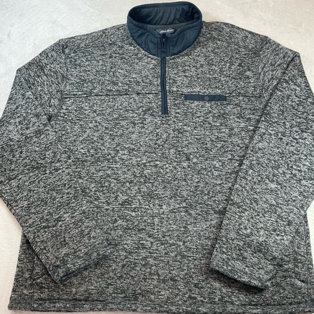 EDDIE BAUER Men’s XXL Brown Gray Thick 1/4 Zip Shearling-Lined Warm Pullover